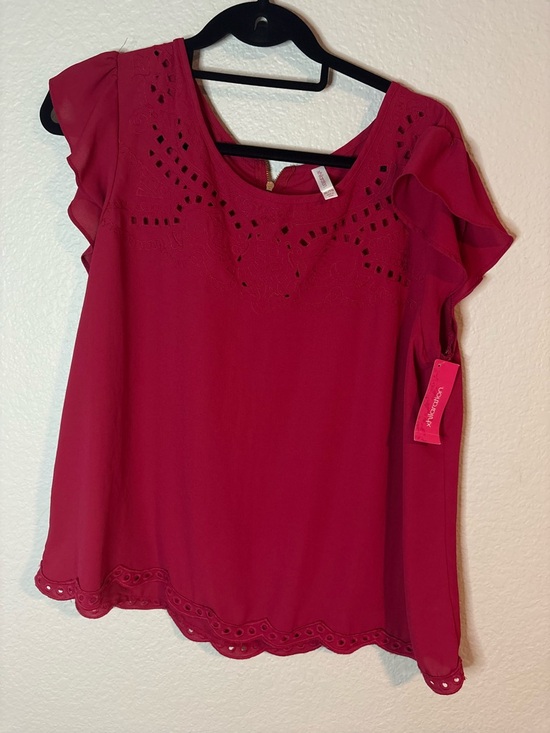 Xhilaration Tops - Xhilaration Magenta Eyelet Ruffle Sleeve Blouse